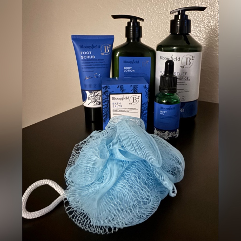New Bloomfield Muscle Relief Bath & Body Set | Spa Gift Bundle | Self Care Kit